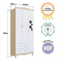 Guarda-roupa Infantil 3 Portas E 2 Gavetas Com Nichos E Cabideiro Para Quarto De Bebê Carvalho Araguaia - 7