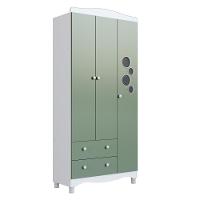 Guarda-roupa Infantil 3 Portas E 2 Gavetas Com Nichos E Cabideiro Para Quarto De Bebê Branco Com Verde - 2