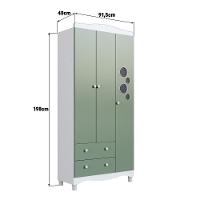 Guarda-roupa Infantil 3 Portas E 2 Gavetas Com Nichos E Cabideiro Para Quarto De Bebê Branco Com Verde - 3