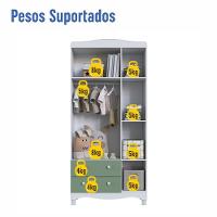 Guarda-roupa Infantil 3 Portas E 2 Gavetas Com Nichos E Cabideiro Para Quarto De Bebê Branco Com Verde - 5