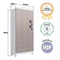 Guarda-roupa Infantil 3 Portas E 2 Gavetas Com Nichos E Cabideiro Para Quarto De Bebê Branco Com Cinnamon - 7