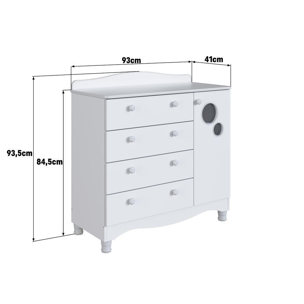 Cômoda Infantil Organizadora 4 Gavetas Grande E 1 Porta Com Prateleira E Trocador Para Quarto De Bebê Branco - 4