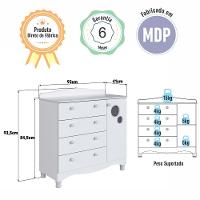 Cômoda Infantil Organizadora 4 Gavetas Grande E 1 Porta Com Prateleira E Trocador Para Quarto De Bebê Branco - 5