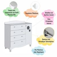 Cômoda Infantil Organizadora 4 Gavetas Grande E 1 Porta Com Prateleira E Trocador Para Quarto De Bebê Branco - 6