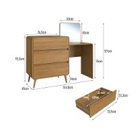 Cômoda Penteadeira Multifuncional Com Espelho E 3 Gavetas Grande Para Quarto Estilo Retrô Carvalho Xingu