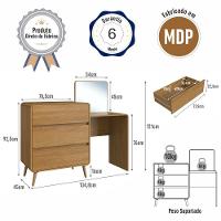 Cômoda Penteadeira Multifuncional Com Espelho E 3 Gavetas Grande Para Quarto Estilo Retrô Carvalho Xingu - 6