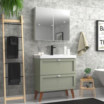 Gabinete Para Banheiro Com Cuba E Armario 80cm Retro Mdf Verde Milano - On Móveis