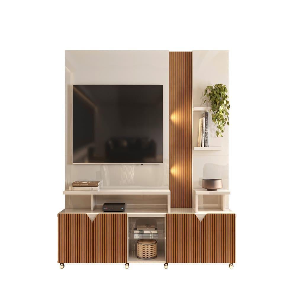 Painel Prateleira Havana Off White-tauari Ripado 3d - 3