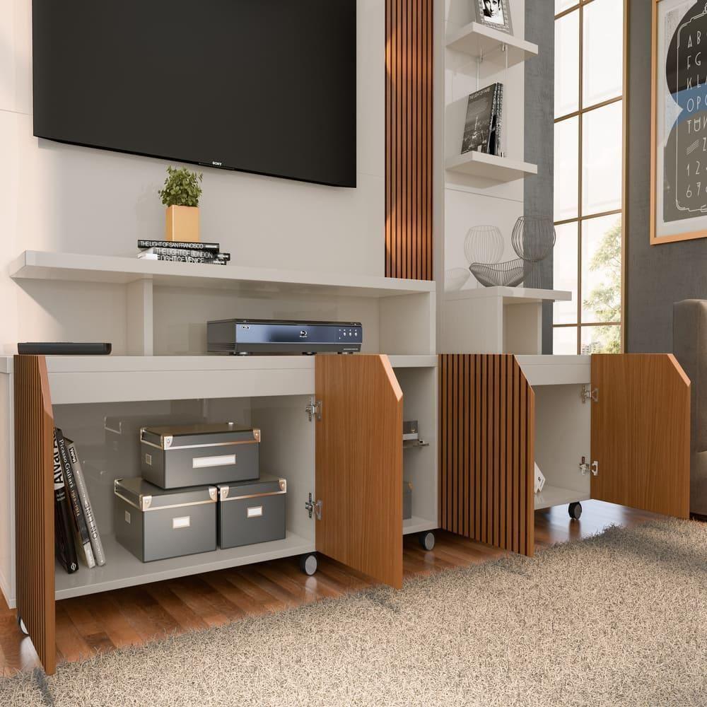 Painel Prateleira Havana Off White-tauari Ripado 3d - 4