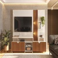 Painel Prateleira Havana Off White-tauari Ripado 3d - 1