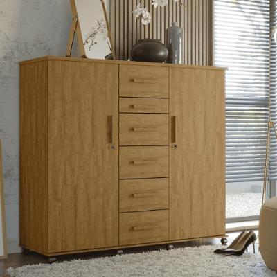 Guarda Roupa Casal Roupeiro Bangkok 2 Portas 6 Gavetas Amendoa Toque BP MDP