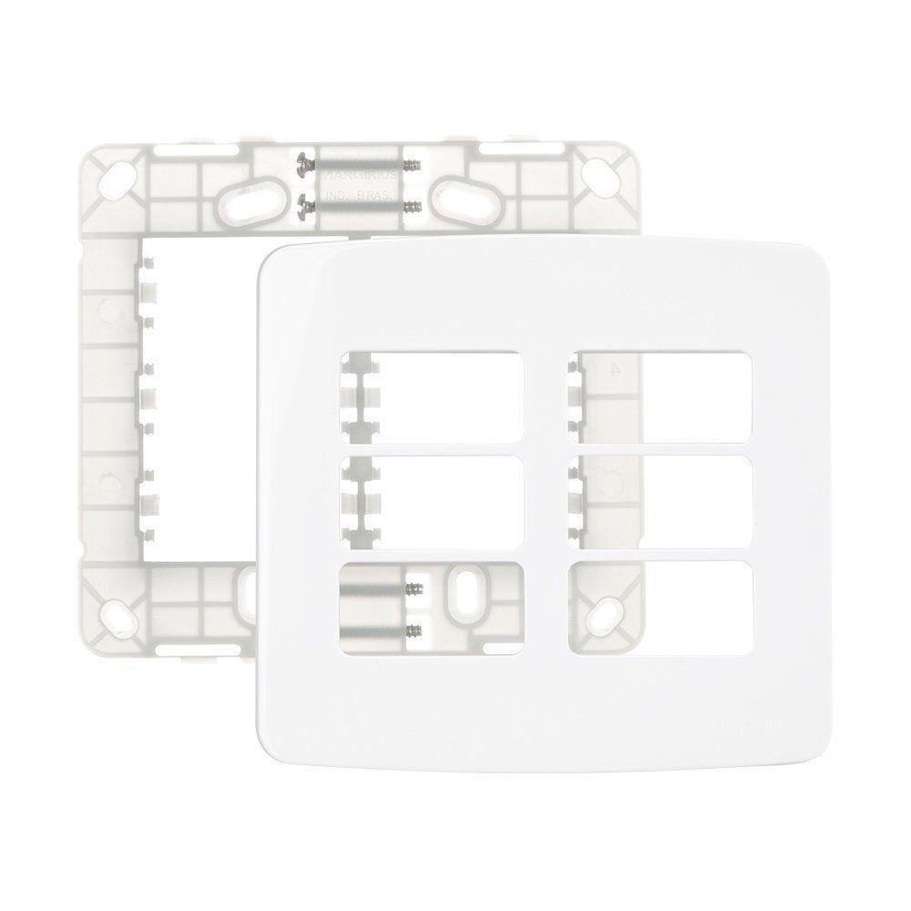 Placa Com Suporte Margirius B3 4x4 Para 6 Módulos Horizontais Branca - 1