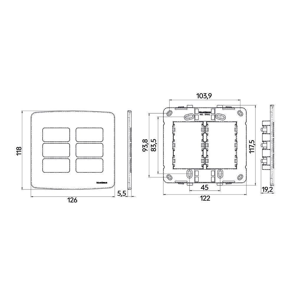 Placa Com Suporte Margirius B3 4x4 Para 6 Módulos Horizontais Branca - 2
