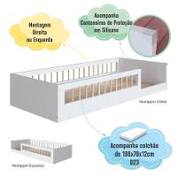 Cama Infantil De Chão Com Colchão Montessoriana De Solteiro Para Menino E Menina Com Grade De Proteção Lateral Branco - 7