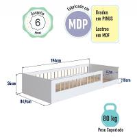 Cama Infantil De Chão Com Colchão Montessoriana De Solteiro Para Menino E Menina Com Grade De Proteção Lateral Branco - 8