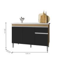 Balcão Para Cozinha 2 Portas Forks Amendoa Preto - 2