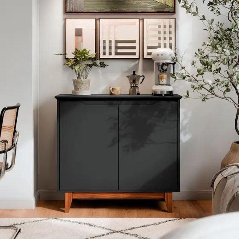 Aparador Buffet Balcão 2 Com Gaveta Portas Gucci Preto - 1