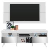 Rack Com Painel E Suporte Tv 65" Retrô Com Espelho Flórida Multimóveis V3142 Branco Branco - 1