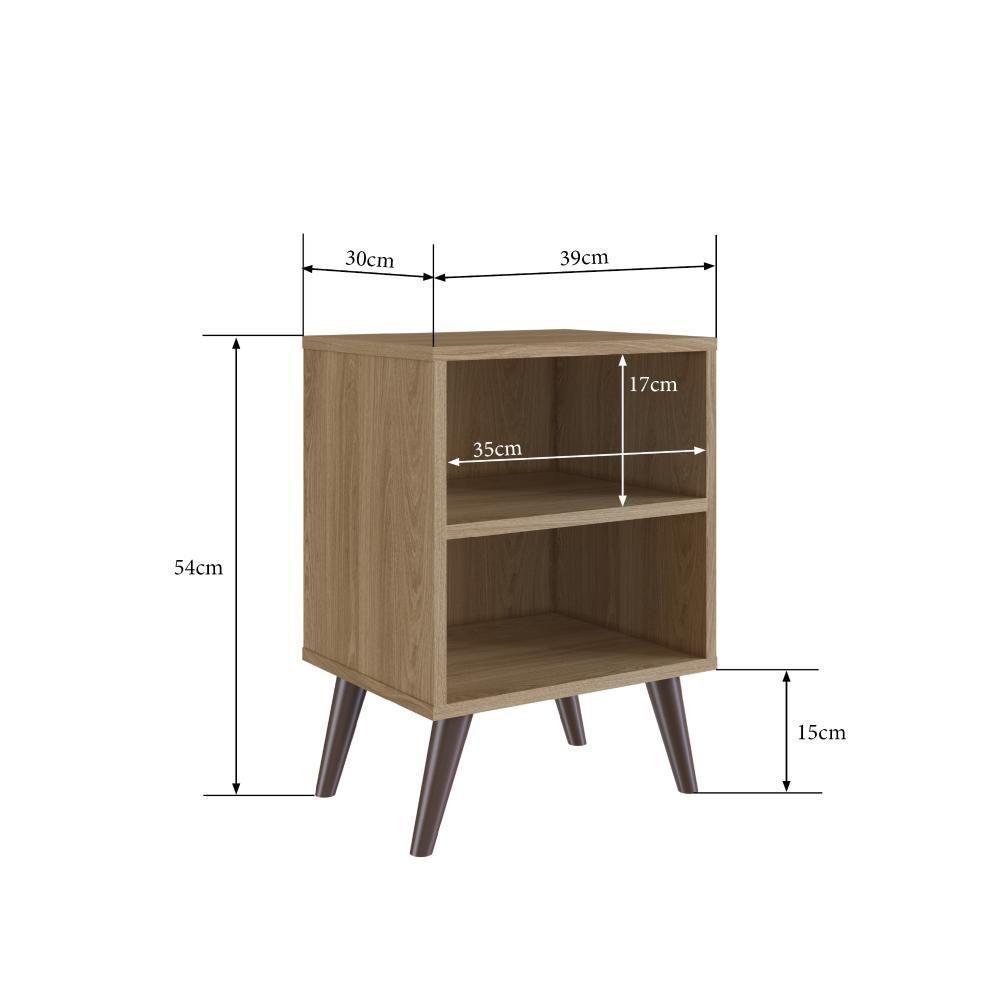 Mesa De Cabeceira Nicho 39cm Com Prateleira E Pés Palito Retrô Oak - 3