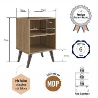 Mesa De Cabeceira Nicho 39cm Com Prateleira E Pés Palito Retrô Oak