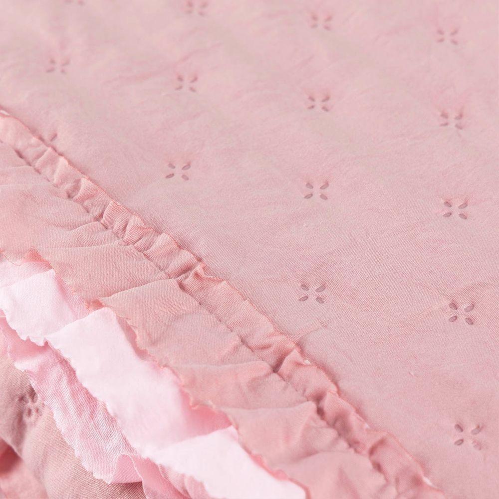 Kit Cobre Leito Colcha Vitta King Matelado C/ Babadinhos 200 Fios 3 Peças Rosa - 100% Poliéster - 6