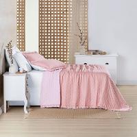 Kit Cobre Leito Colcha Vitta King Matelado C/ Babadinhos 200 Fios 3 Peças Rosa - 100% Poliéster