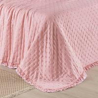 Kit Cobre Leito Colcha Vitta King Matelado C/ Babadinhos 200 Fios 3 Peças Rosa - 100% Poliéster - 7