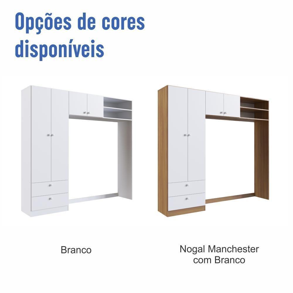 Guarda-roupa Infantil 4 Portas E 2 Gavetas Com Nichos, Prateleira E Cabideiro Para Quarto De Bebê Nogal Com Branco - 7