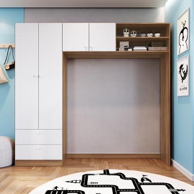 Guarda-roupa Infantil 4 Portas E 2 Gavetas Com Nichos, Prateleira E Cabideiro Para Quarto De Bebê Nogal Com Branco