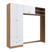 Guarda-roupa Infantil 4 Portas E 2 Gavetas Com Nichos, Prateleira E Cabideiro Para Quarto De Bebê Nogal Com Branco - 2