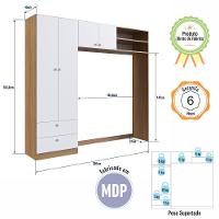 Guarda-roupa Infantil 4 Portas E 2 Gavetas Com Nichos, Prateleira E Cabideiro Para Quarto De Bebê Nogal Com Branco