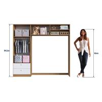 Guarda-roupa Infantil 4 Portas E 2 Gavetas Com Nichos, Prateleira E Cabideiro Para Quarto De Bebê Nogal Com Branco - 6