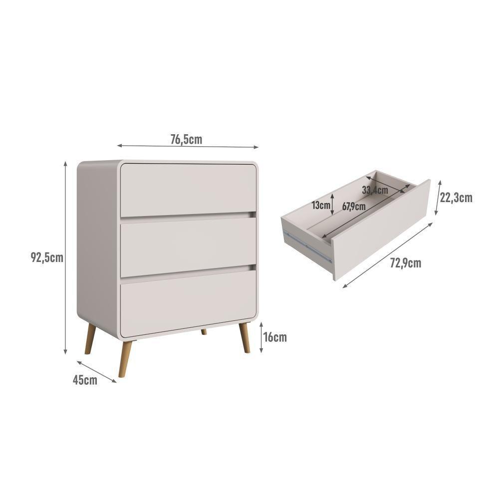 Cômoda Infantil Multiuso 3 Gavetas E Trocador Para Quarto De Bebê Estilo Retrô Bege Dunas - 4