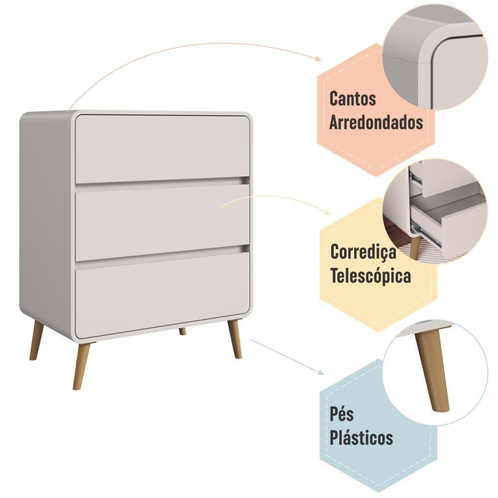 Cômoda Infantil Multiuso 3 Gavetas E Trocador Para Quarto De Bebê Estilo Retrô Bege Dunas - 5