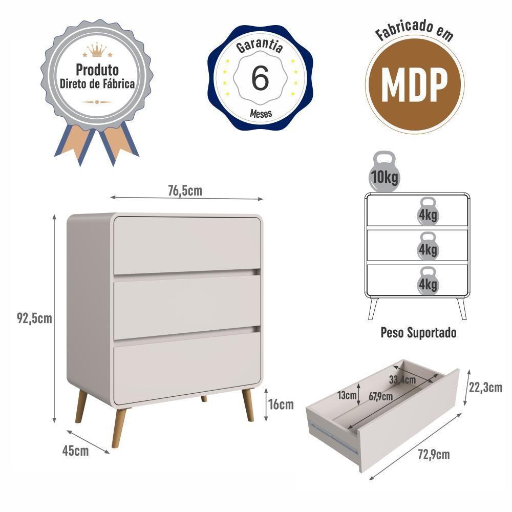 Cômoda Infantil Multiuso 3 Gavetas E Trocador Para Quarto De Bebê Estilo Retrô Bege Dunas - 6