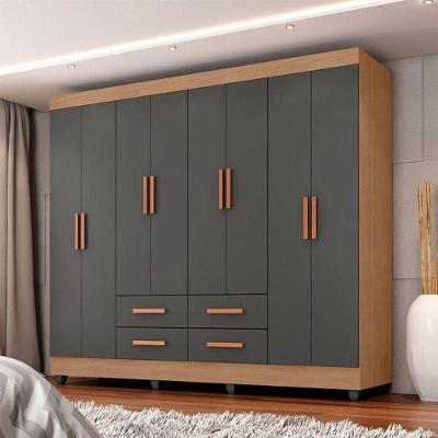 Guarda Roupa Casal Ambiente Porto 8 Portas Nature Cinza – Móveis Leão