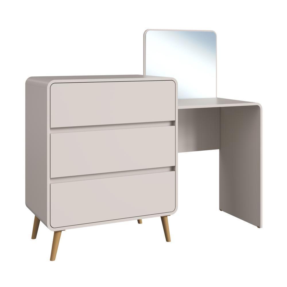 Cômoda Penteadeira Multifuncional Com Espelho E 3 Gavetas Grande Para Quarto Estilo Retrô Bege Dunas - 2