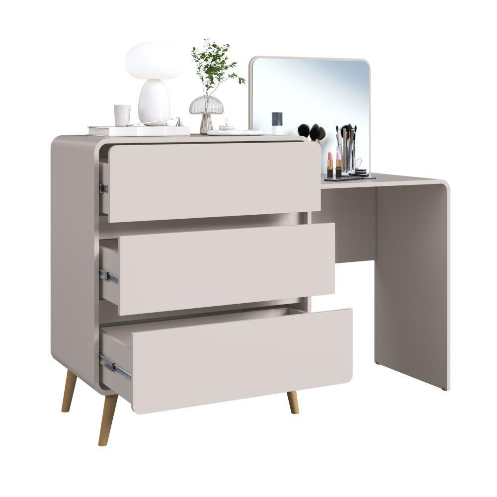 Cômoda Penteadeira Multifuncional Com Espelho E 3 Gavetas Grande Para Quarto Estilo Retrô Bege Dunas - 3