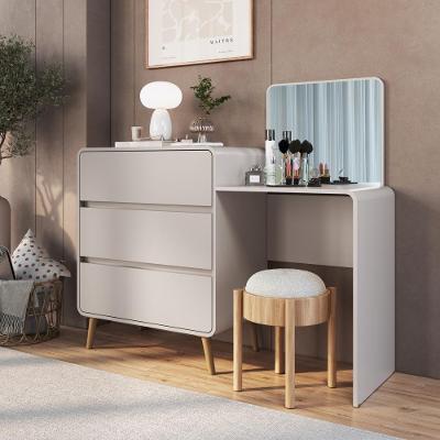 Cômoda Penteadeira Multifuncional Com Espelho E 3 Gavetas Grande Para Quarto Estilo Retrô Bege Dunas