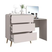 Cômoda Penteadeira Multifuncional Com Espelho E 3 Gavetas Grande Para Quarto Estilo Retrô Bege Dunas - 3