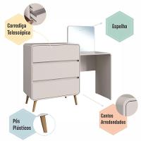 Cômoda Penteadeira Multifuncional Com Espelho E 3 Gavetas Grande Para Quarto Estilo Retrô Bege Dunas - 5