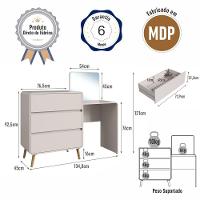 Cômoda Penteadeira Multifuncional Com Espelho E 3 Gavetas Grande Para Quarto Estilo Retrô Bege Dunas - 6