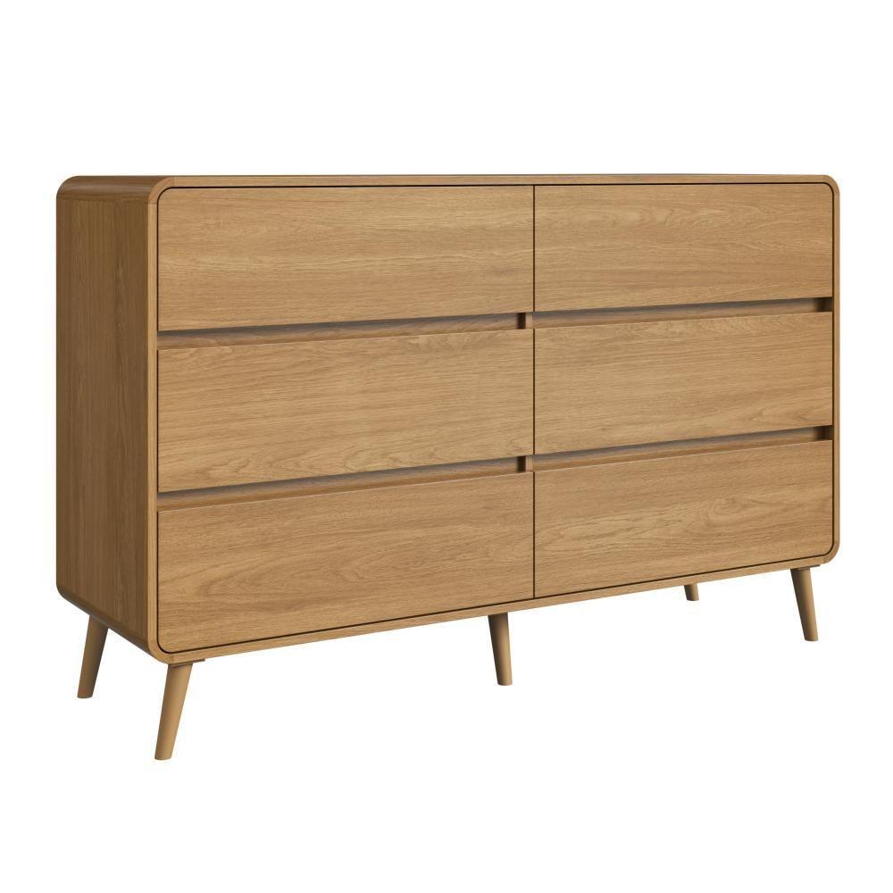 Cômoda Aparador Multiuso 6 Gavetas Estilo Retrô Moderna Para Quarto Ou Sala Carvalho Xingu - 5