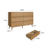 Cômoda Aparador Multiuso 6 Gavetas Estilo Retrô Moderna Para Quarto Ou Sala Carvalho Xingu