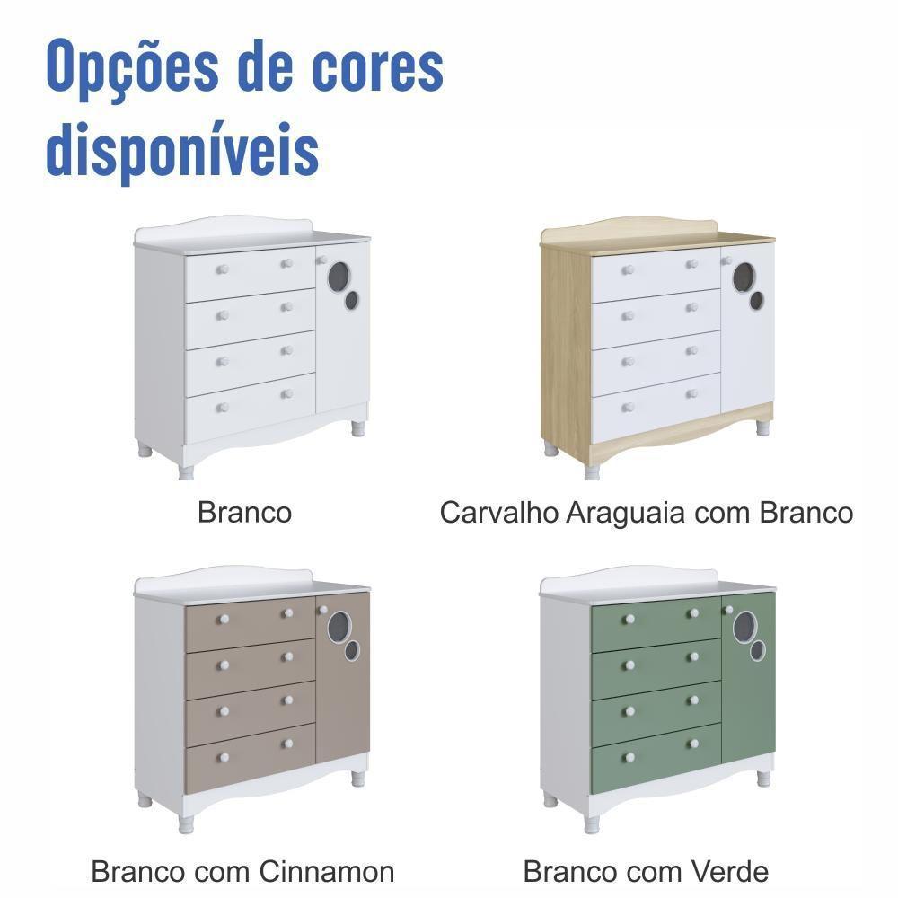 Cômoda Infantil Organizadora 4 Gavetas Grande E 1 Porta Com Prateleira E Trocador Para Quarto De Bebê Branco Com Verde - 7