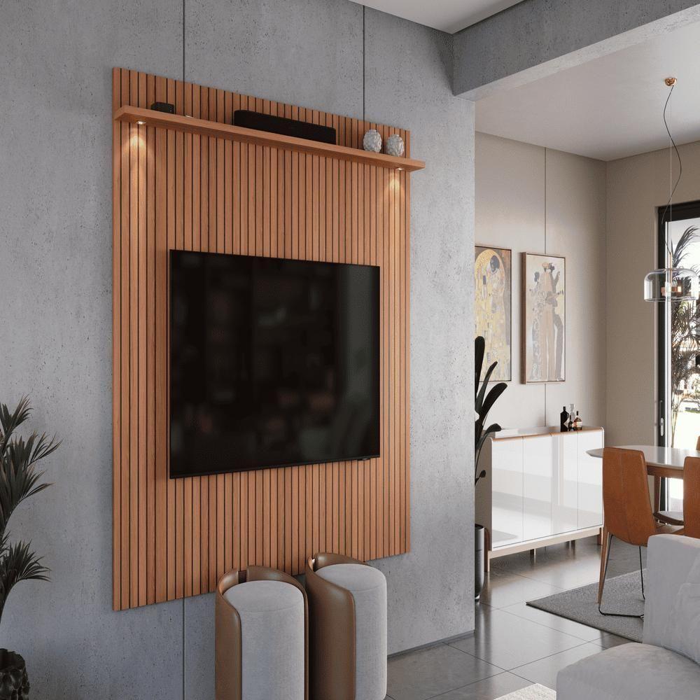 Painel Para Tv Bagda Jequitiba Ripado 3d - 1