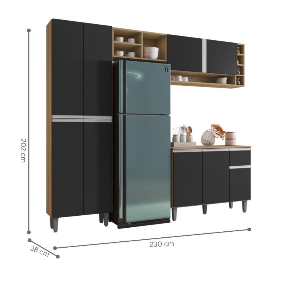 Aéreo E Balcão Para Cozinha Toronto Amendoa Preto - 2