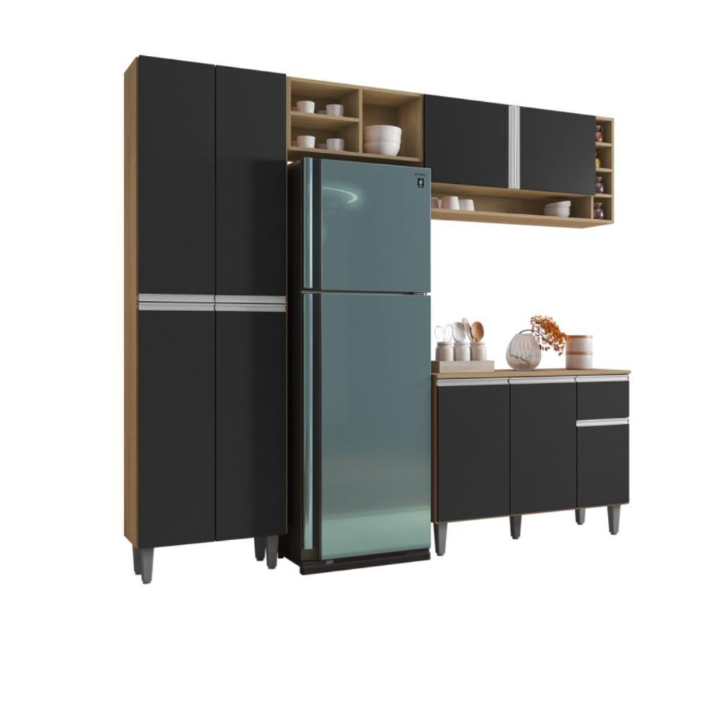 Aéreo E Balcão Para Cozinha Toronto Amendoa Preto - 3