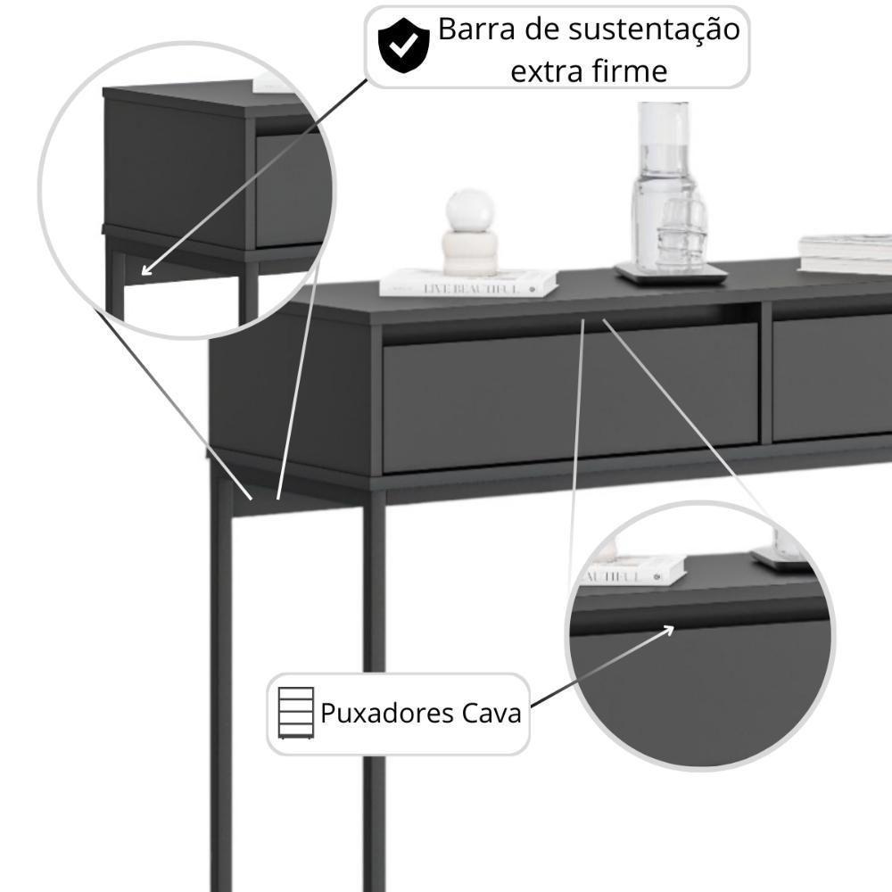 Buffet Luce Retro Madeira 2 Gavetas Estilo Industrial Preto - 3