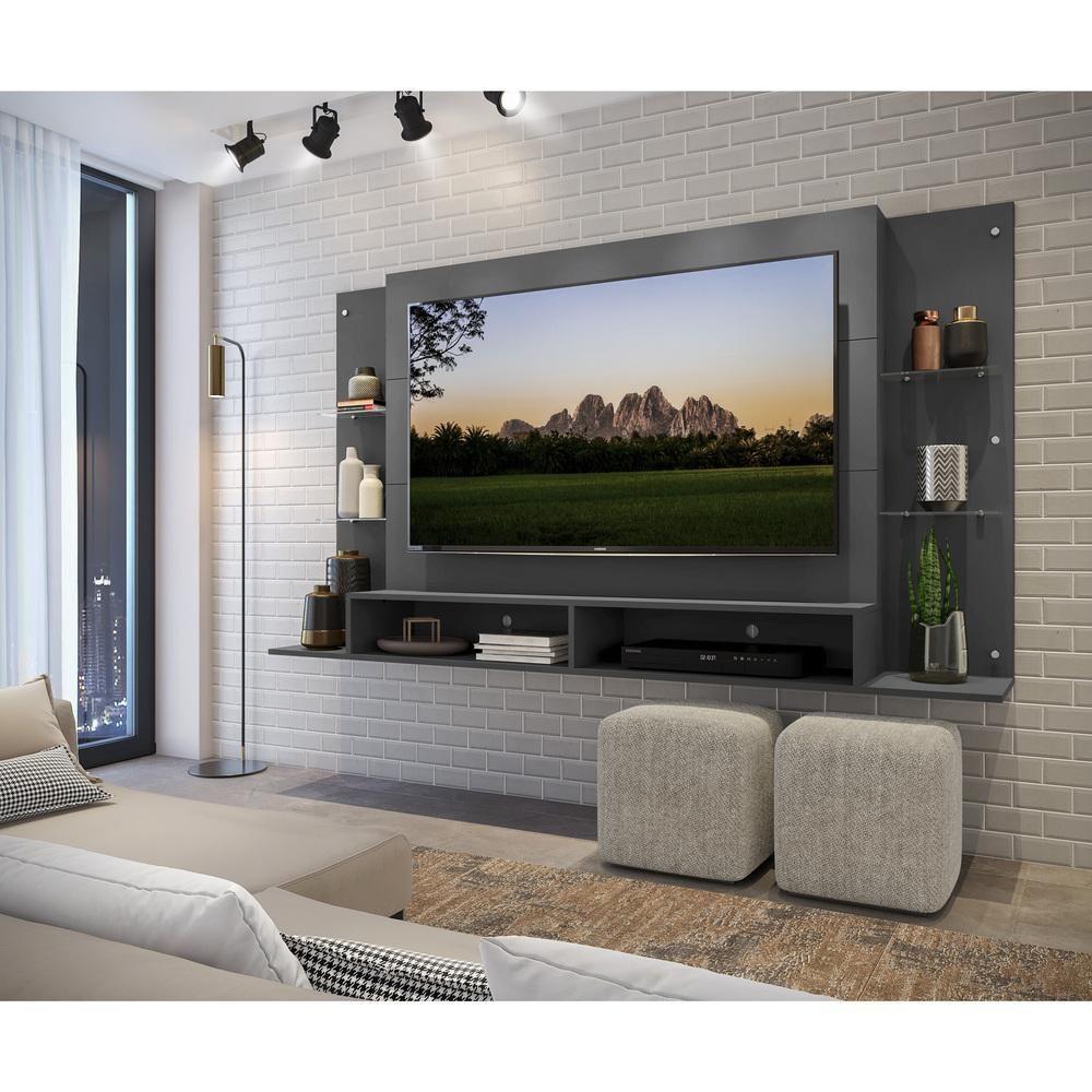 Painel Tv 60 com Suporte e Prateleiras de Vidro Grafite - 6